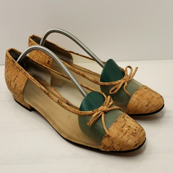 Vintage Rare Vaneli Cork & Mesh Bow Accent Ballet Flats Size 9.5 M - Picture 3 of 16